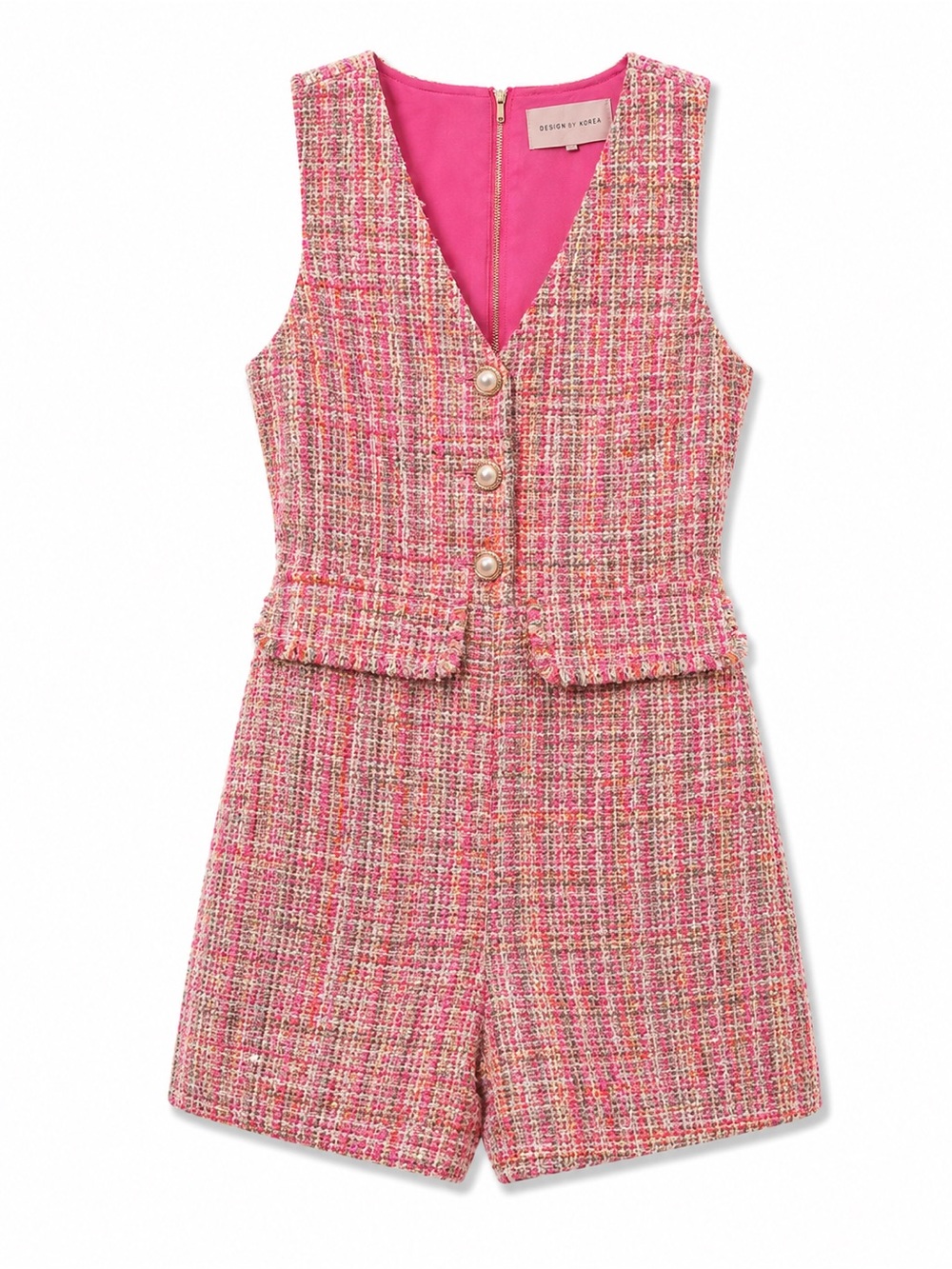 Adelyn Rae Pink Tweed Button-Front Romper - Picture 2 of 2